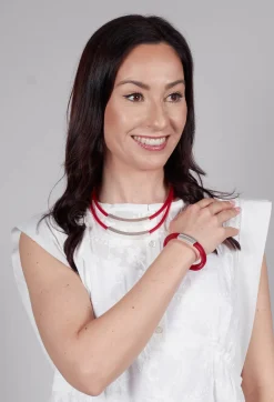 Bender Schmuck Bracelets^PVC Bracelet with Silver Plated Parts in Red