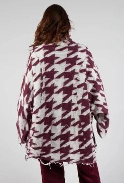 Rundholz Mainline Cardigans^Raw Edge Cardigan in Merlot Bone Jacquard