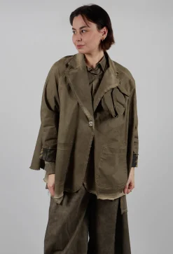 Sanctamuerte Jackets^Raw Edge Jacket in Over Gabardina and Raso di Viscosa Green Tuscany