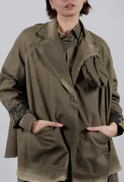 Sanctamuerte Jackets^Raw Edge Jacket in Over Gabardina and Raso di Viscosa Green Tuscany