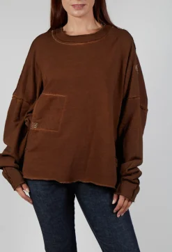 Umit Unal Tops^Raw Edged Stitch Top in Original Brown