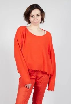 Rundholz Dip Jumpers^Raw Hem Boat Neckline Jumper in Mandarine
