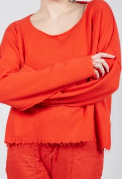 Rundholz Dip Jumpers^Raw Hem Boat Neckline Jumper in Mandarine