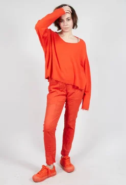 Rundholz Dip Jumpers^Raw Hem Boat Neckline Jumper in Mandarine