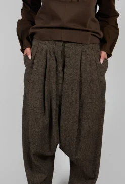 Rundholz Mainline Trousers^Relaxed Drop Crotch Trousers in Camel Check
