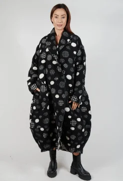 Bread and Butter Coats^Relaxed Fit Coat in Black with White Pois