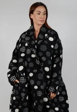 Bread and Butter Coats^Relaxed Fit Coat in Black with White Pois