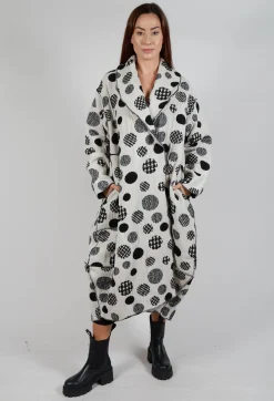 Bread and Butter Coats^Relaxed Fit Coat in White with Black Pois