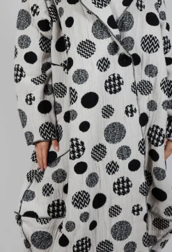 Bread and Butter Coats^Relaxed Fit Coat in White with Black Pois