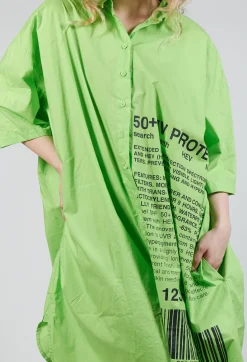 Rundholz Black Label Dresses^Relaxed Fit Shirt Dress with Lettering Motif in Lime Print