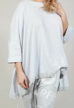 Rundholz Black Label Tops^Relaxed Fit T Shirt with Drawstring Hem in Grey Print