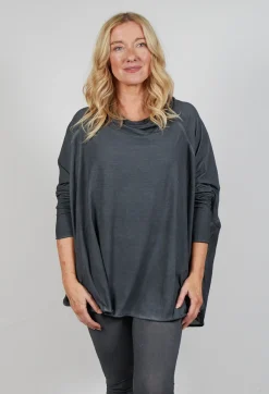 Rundholz Mainline Tops^Relaxed Open Roll Neck Top in Slate Cloud