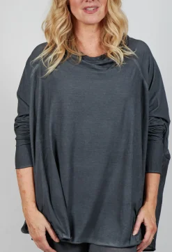 Rundholz Mainline Tops^Relaxed Open Roll Neck Top in Slate Cloud