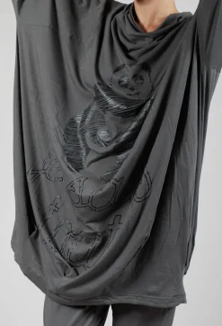 Rundholz Black Label Dresses^Relaxed Tunic Dress with Motif in Rock Shiny Print