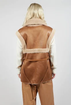 Urban Code Jackets^Reversible Gillet with Contrasting Faux Fur and Suede in Camel and Cream