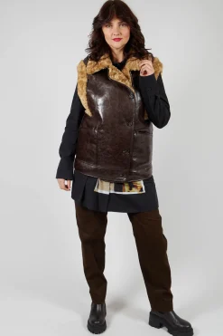 Urban Code Jackets^Reversible Gillet with Faux Fur and Suede in Choc Crackle