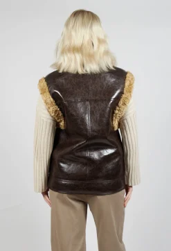 Urban Code Jackets^Reversible Gillet with Faux Fur and Suede in Choc Crackle