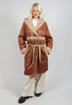 Urban Code Coats^Reversible Long Faux Fur and Suede Coat in Tan and Biscuit