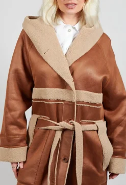 Urban Code Coats^Reversible Long Faux Fur and Suede Coat in Tan and Biscuit