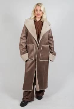 Urban Code Coats^Reversible Longline Faux Fur Coat in Taupe