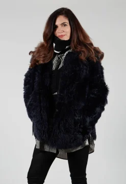 Dom Goor Coats^Reversible Shearling Coat with Fur Lining in Night Sky Navy