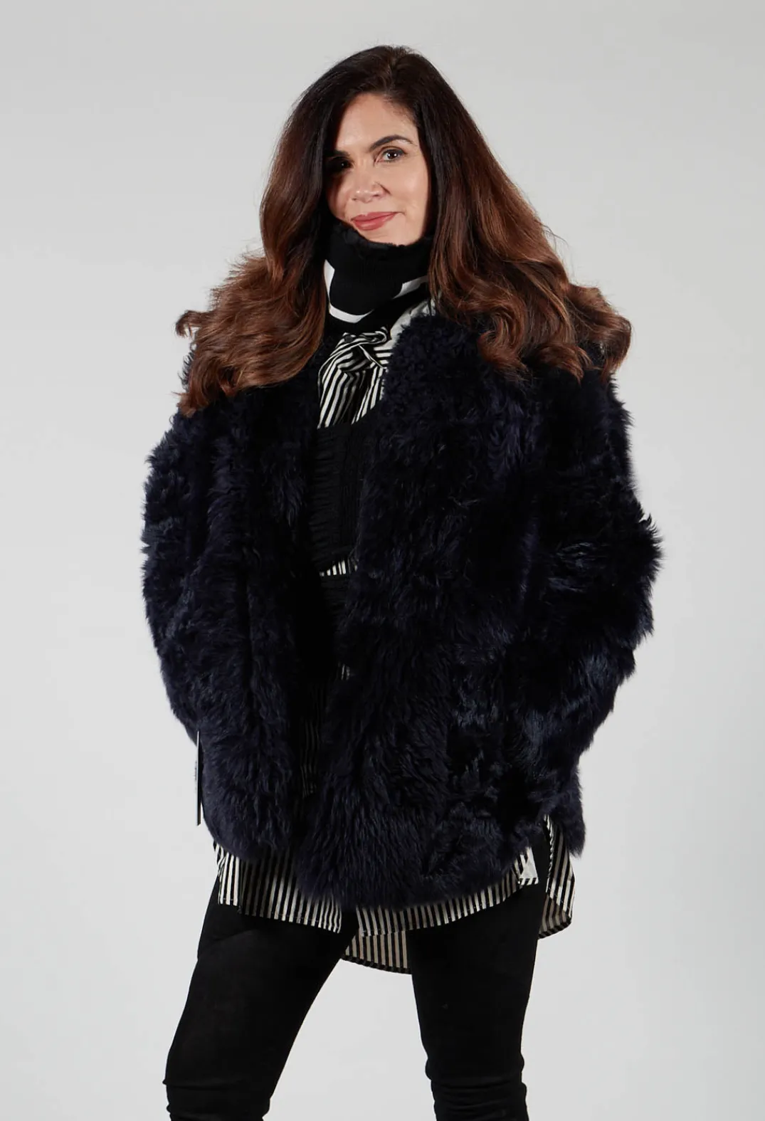Dom Goor Coats^Reversible Shearling Coat with Fur Lining in Night Sky Navy