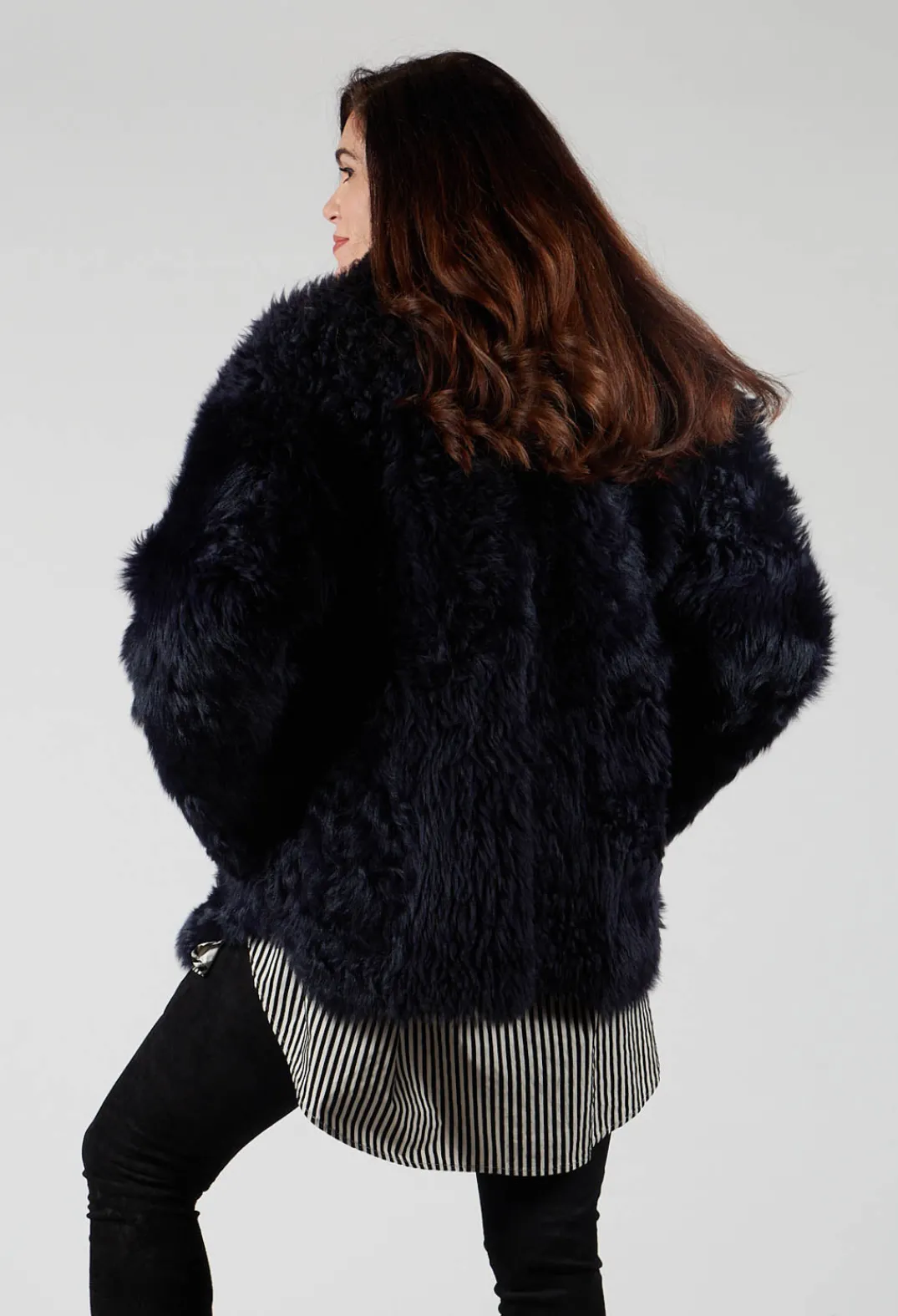 Dom Goor Coats^Reversible Shearling Coat with Fur Lining in Night Sky Navy
