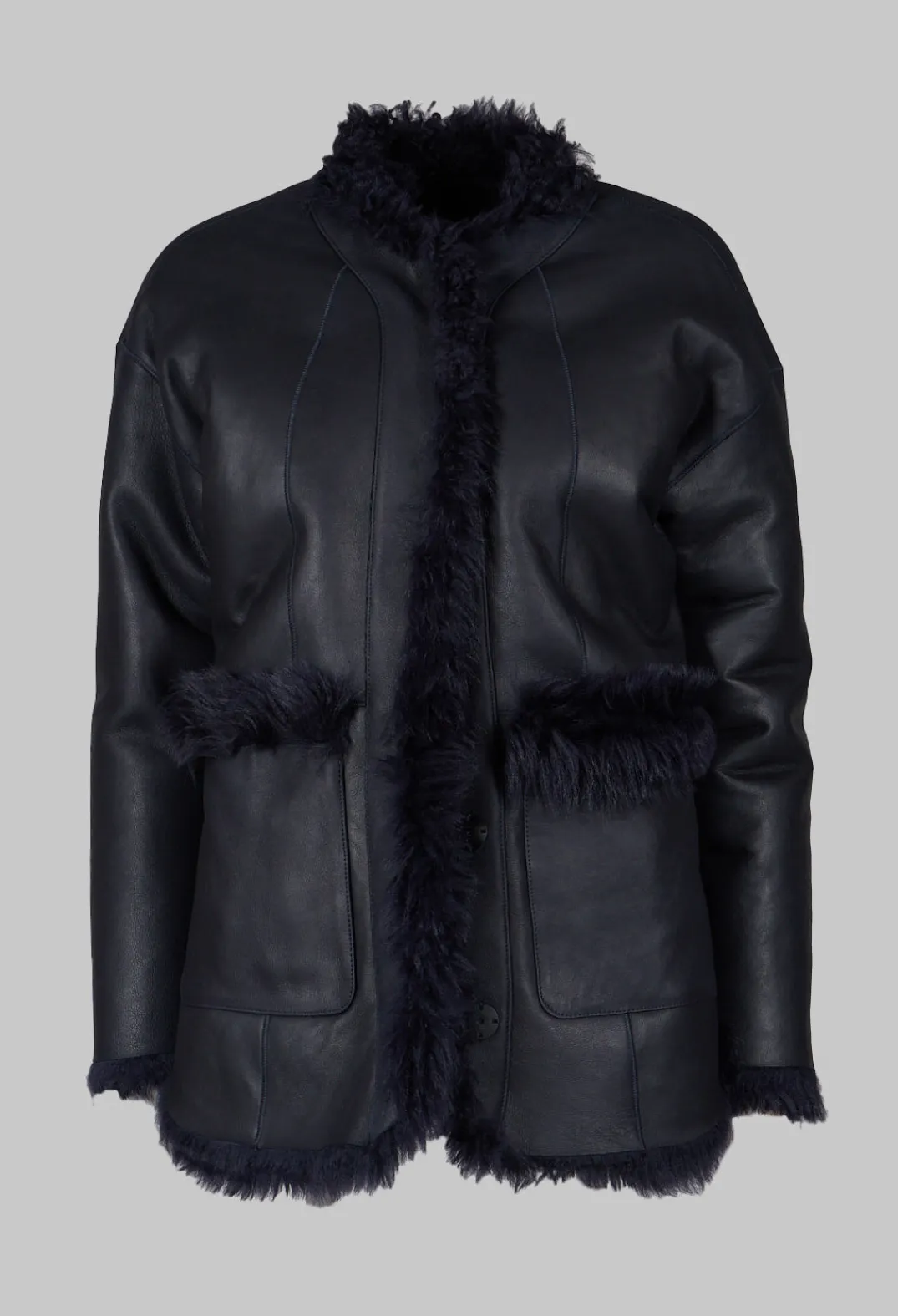 Dom Goor Coats^Reversible Shearling Coat with Fur Lining in Night Sky Navy