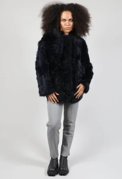 Dom Goor Coats^Reversible Shearling Coat with Fur Lining in Night Sky Navy