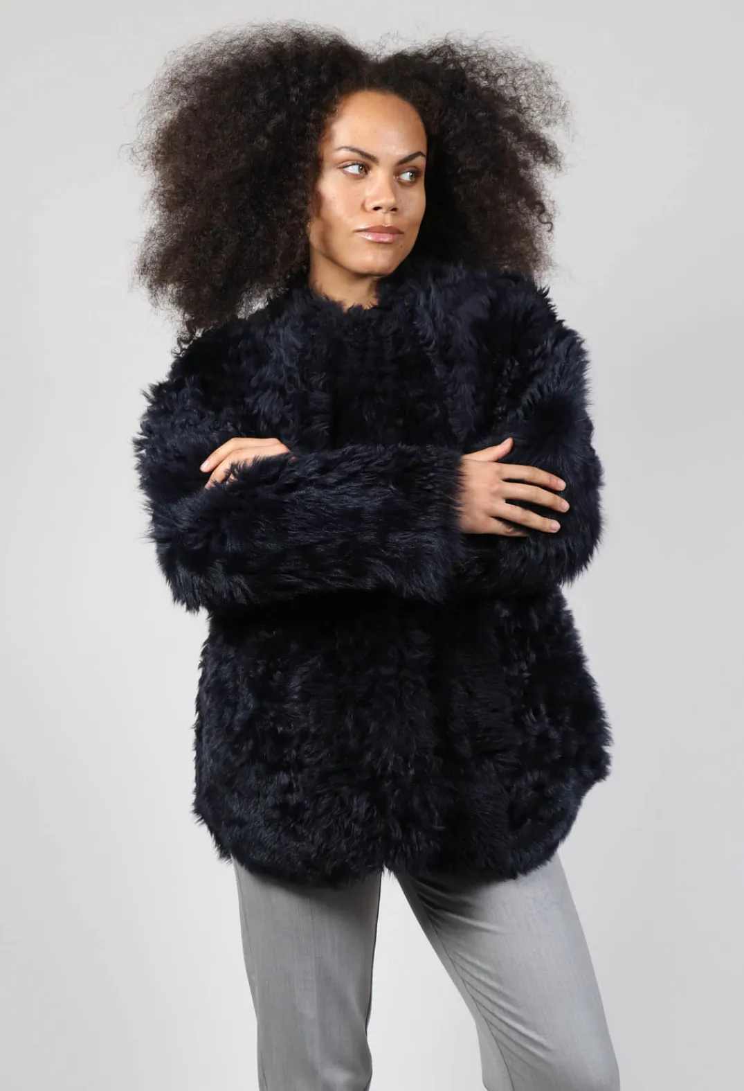 Dom Goor Coats^Reversible Shearling Coat with Fur Lining in Night Sky Navy