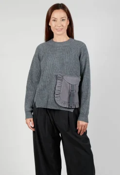Mei Meij Jumpers^Ribbed Knit Jumper with Feature Pocket in Fumo and Stone