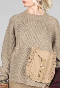 Mei Meij Jumpers^Ribbed Knit Jumper with Feature Pocket in Visone and Camel