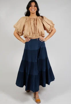 Mei Meij Skirts^Ribbed Midi Skirt in Navy