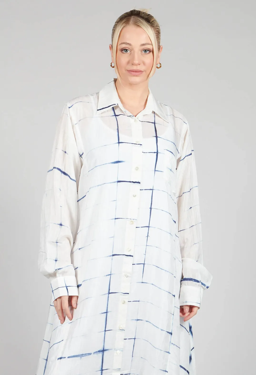 Bianco Levrin Dresses^Roberta Chemisier in Blue and Cream