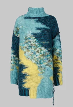 Isabel Benenato Tops^Roll Neck Jumper with Fringe Detail in Turquoise