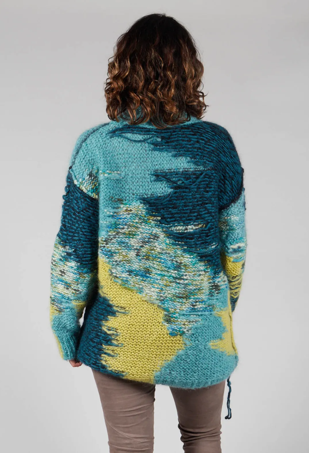 Isabel Benenato Tops^Roll Neck Jumper with Fringe Detail in Turquoise