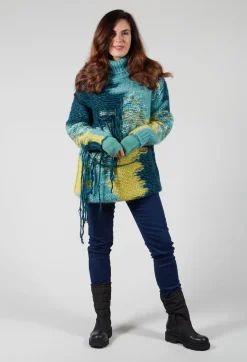 Isabel Benenato Tops^Roll Neck Jumper with Fringe Detail in Turquoise