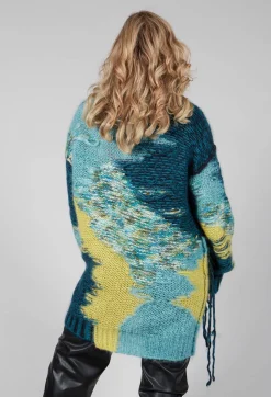 Isabel Benenato Tops^Roll Neck Jumper with Fringe Detail in Turquoise