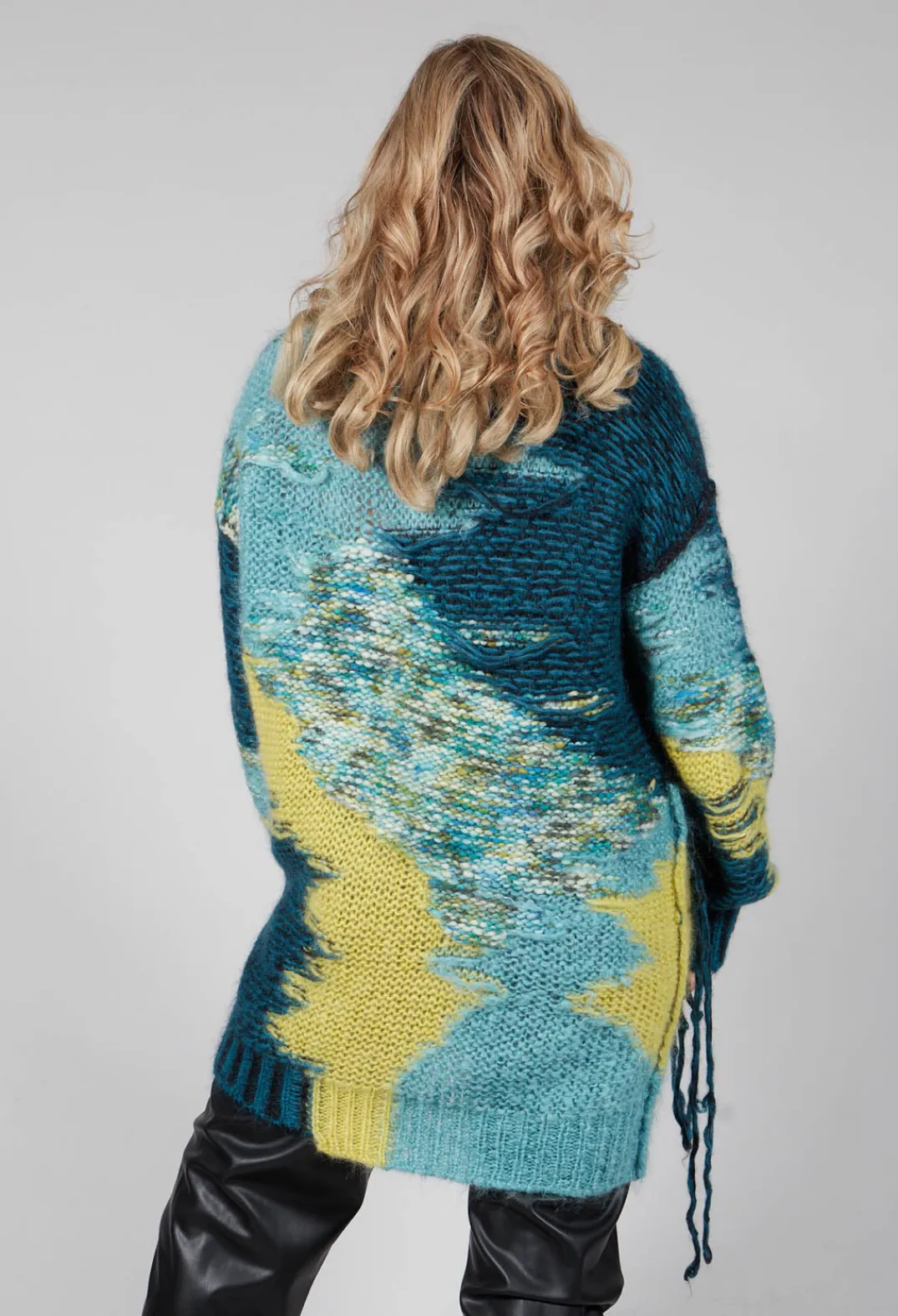 Isabel Benenato Tops^Roll Neck Jumper with Fringe Detail in Turquoise