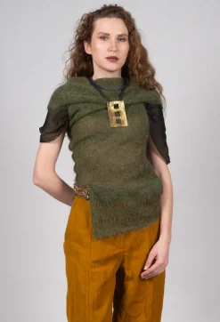 Masnada Tops^Roll Neck Knitted Vest in Moss