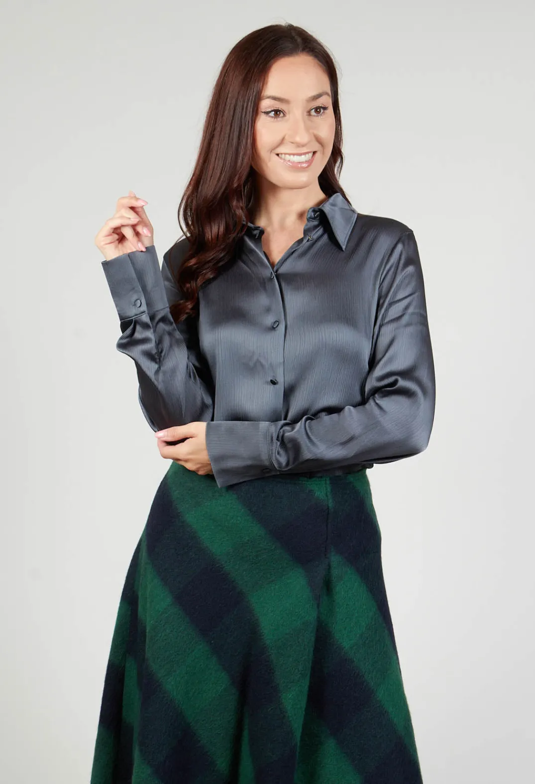 Beatrice B Shirts & Blouses^Romantic Long Sleeved Shirt in Metallic Grey