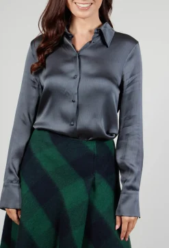 Beatrice B Shirts & Blouses^Romantic Long Sleeved Shirt in Metallic Grey