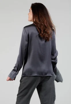 Beatrice B Shirts & Blouses^Romantic Long Sleeved Shirt in Metallic Grey