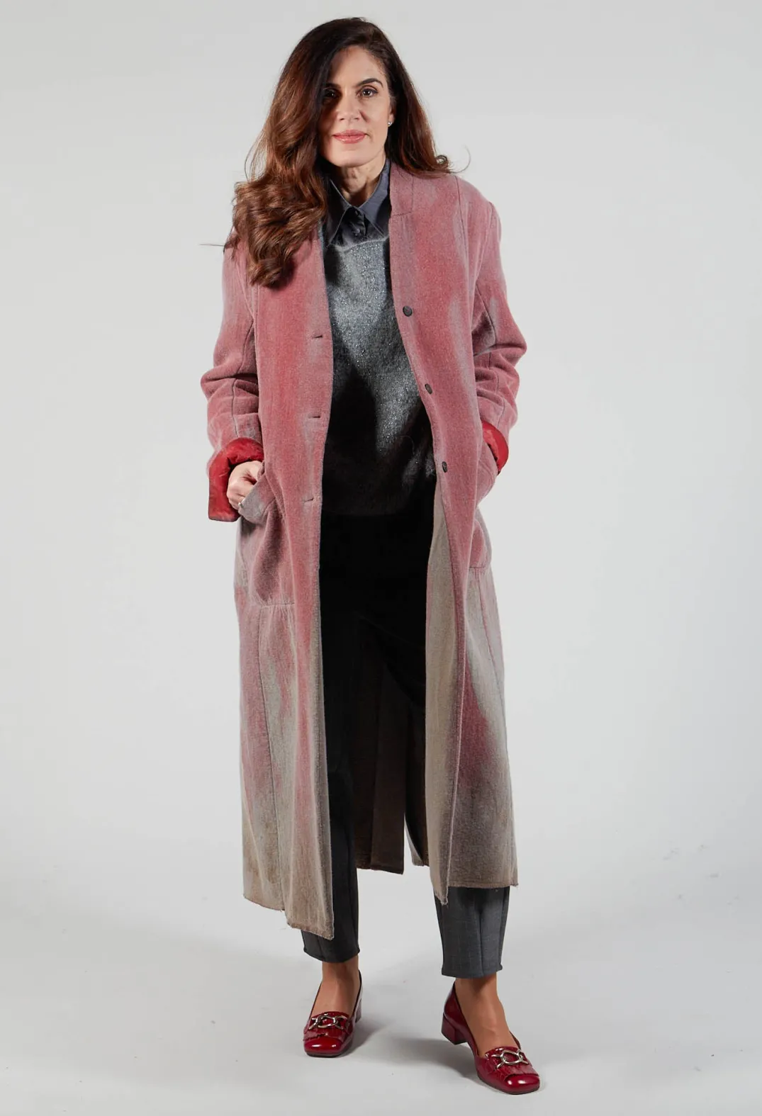 Beatrice B Shirts & Blouses^Romantic Long Sleeved Shirt in Metallic Grey