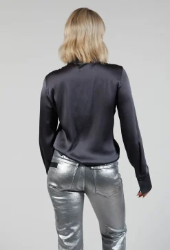 Beatrice B Shirts & Blouses^Romantic Long Sleeved Shirt in Metallic Grey