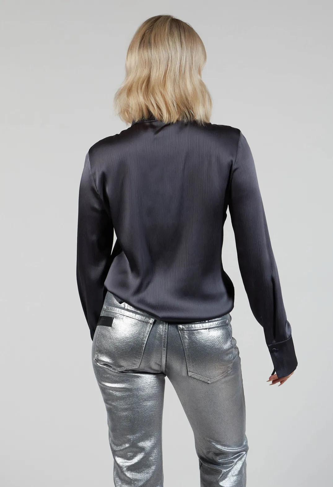 Beatrice B Shirts & Blouses^Romantic Long Sleeved Shirt in Metallic Grey