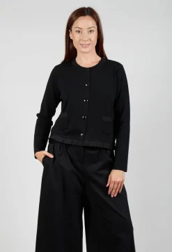 Mei Meij Cardigans^Round Neck Cardigan with Pleated Hem in Nero