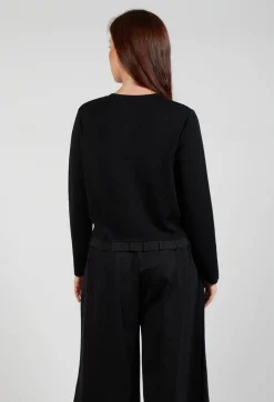 Mei Meij Cardigans^Round Neck Cardigan with Pleated Hem in Nero
