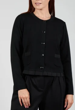 Mei Meij Cardigans^Round Neck Cardigan with Pleated Hem in Nero