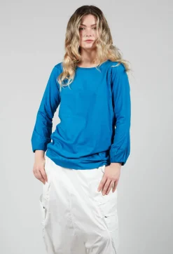 Rundholz Dip T-shirts^Round Neck Long Sleeved T Shirt with Bell Sleeves in Blue